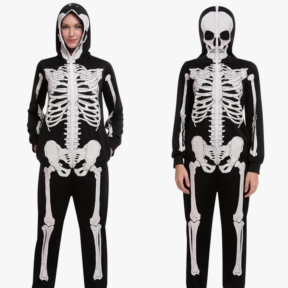 Black Skeleton Hooded Onesie Costume